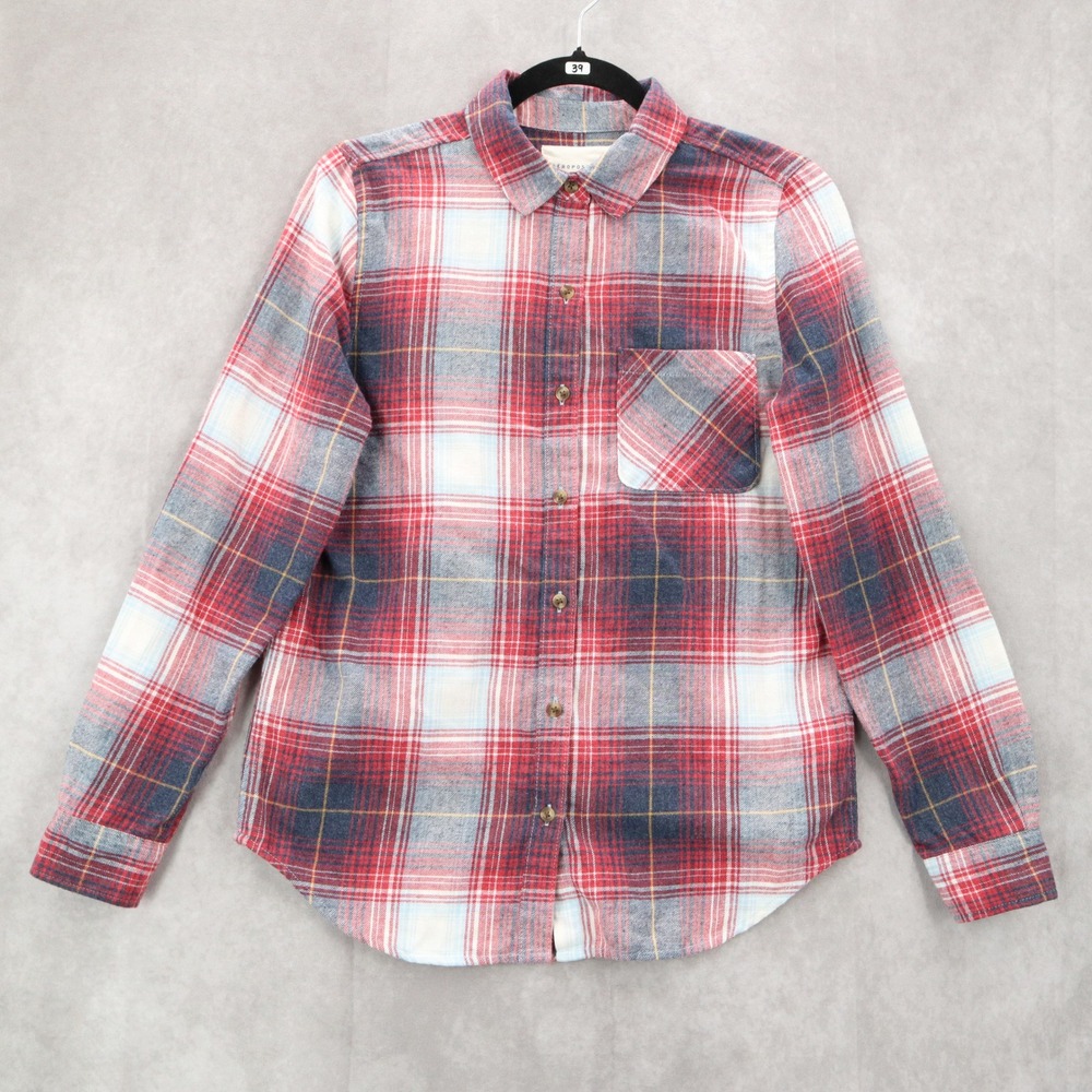 Aeropostale Red Flannel‎ Plaid Long Sleeve Button Up Western Boyfriend Fit Small